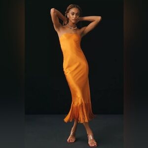 NWT Delfi Collective Strapless Silk Fringe Dress